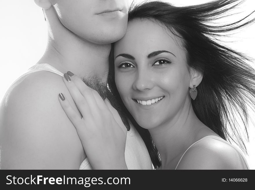 Black and white image of a happy young couple