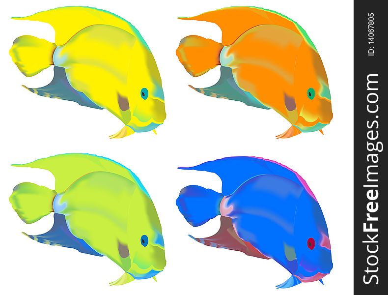 Set of four colorful fishes.