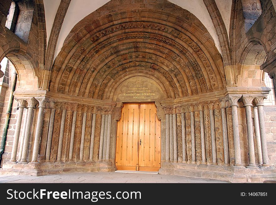 Gothic cathedral portal in Trebic, Czech Republic
