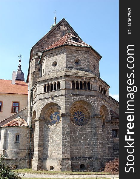 Gothic cathedral outside in Trebic, Czech Republic