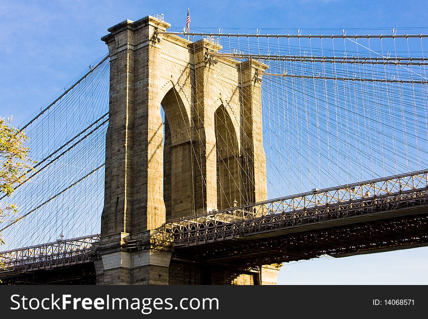 Detail of Brooklyn Bridge, Manhattan, New York City, USA