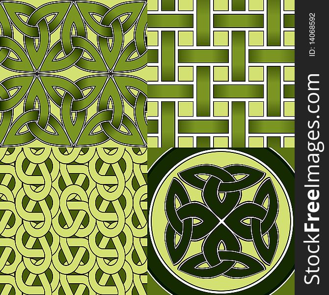 Four celtic themed seamless patterns. Four celtic themed seamless patterns.