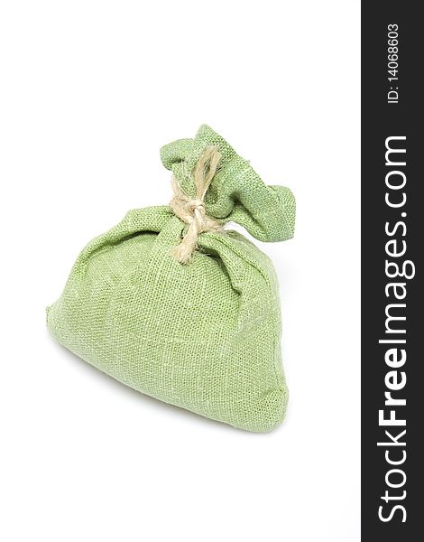 Small green sack for gift or present isolated. Small green sack for gift or present isolated