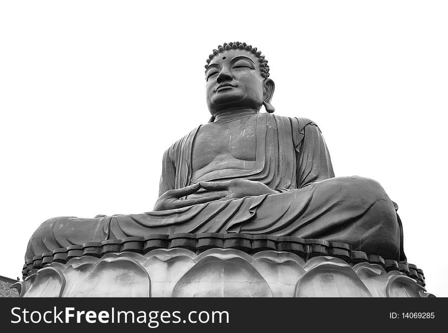 A chinese buddha on white and black