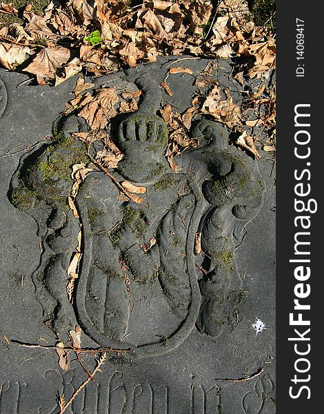 Coat of arms, heraldry of the old headstone plaques, leaves