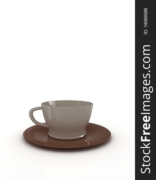 A cup of coffee on white background. 3D
