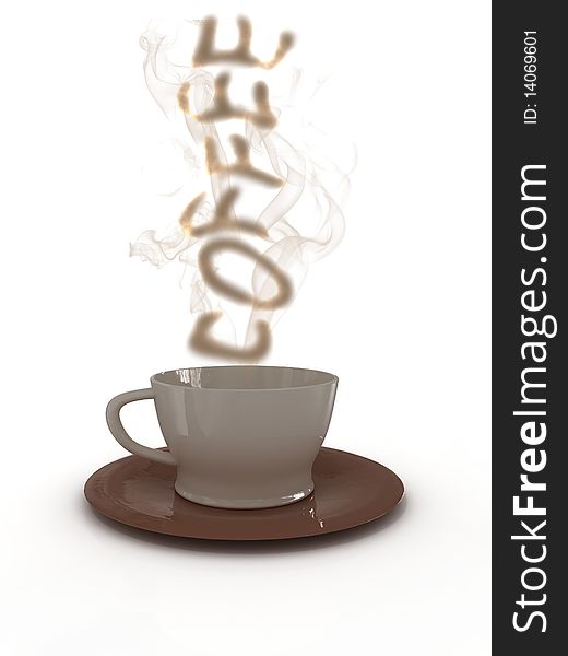 A cup of coffee on white background. 3D