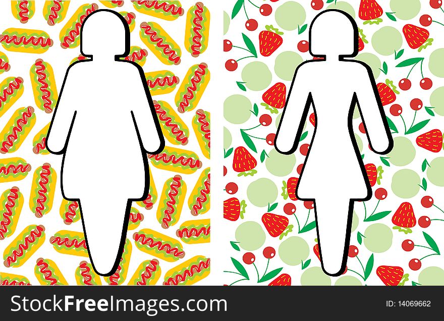 Women's silhouettes on the background of food. Women's silhouettes on the background of food