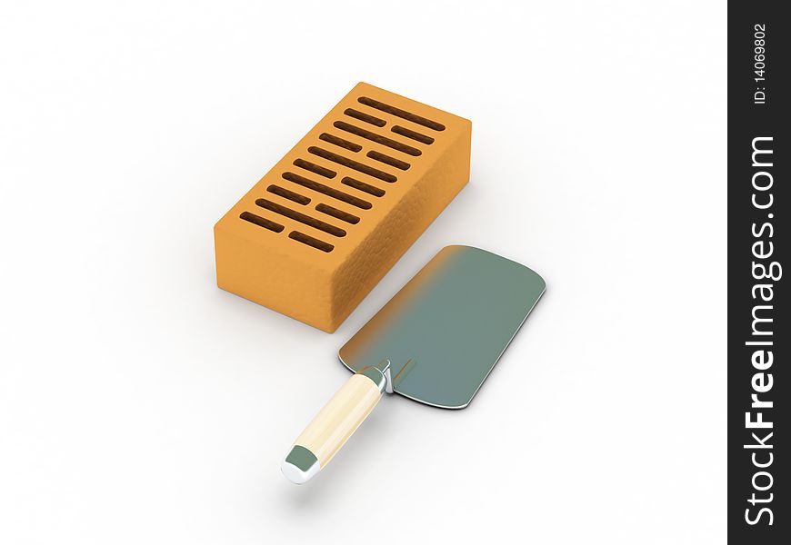 Construction. Brick and trowel isolated on white background. High quality 3d render.