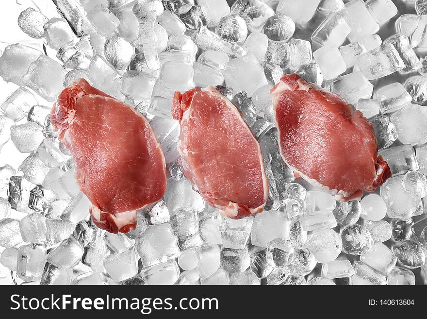 Fresh Raw Meat On Ice Cubes