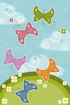 Invitation Card With Butterflies And Flowers Stock Images
