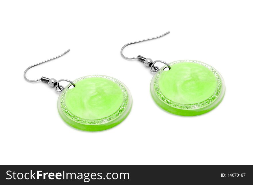 Green earrings isolated on white