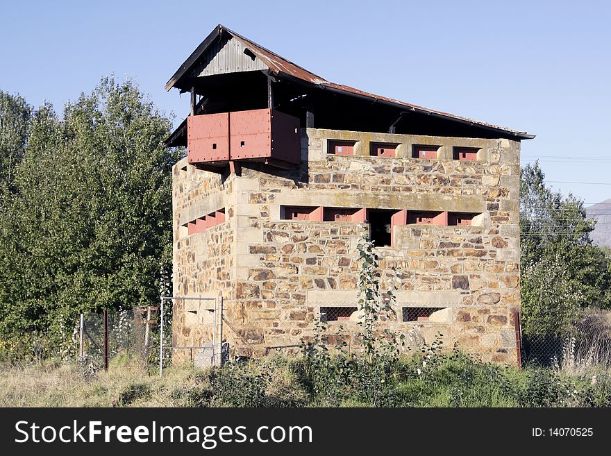 An Anglo-Boer War Block House at Wellington, Western Cape Province, South Africa. This blockhouse guards the railway bridge just outside Wellington, on the road to Wolseley. This is the most southerly relic of the Anglo-Boer war. It was one of a number of fortified Block Houses built by the British to protect the railway line from boer commandos.