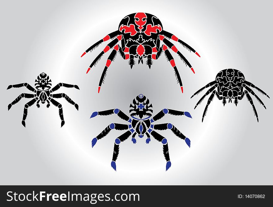 Spiders tattoo silhouetts set for design