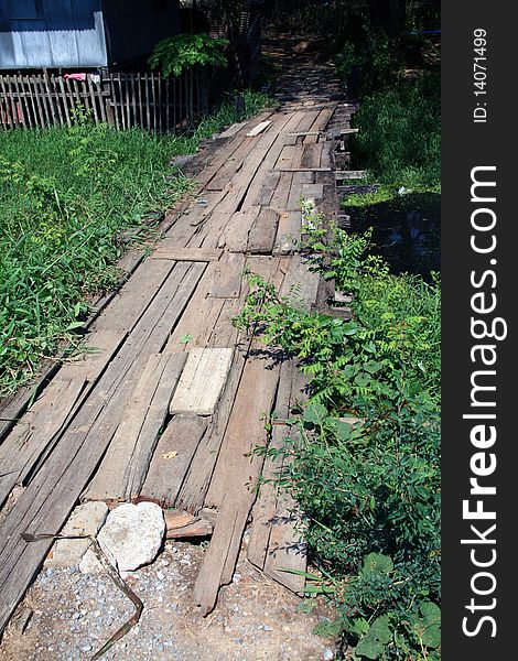 Old wooden bridge in forest