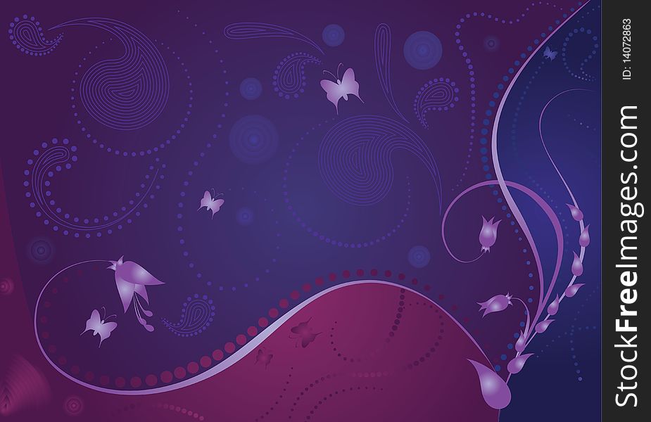 Night-color floral composition with silhouettes of butterflies. Night-color floral composition with silhouettes of butterflies