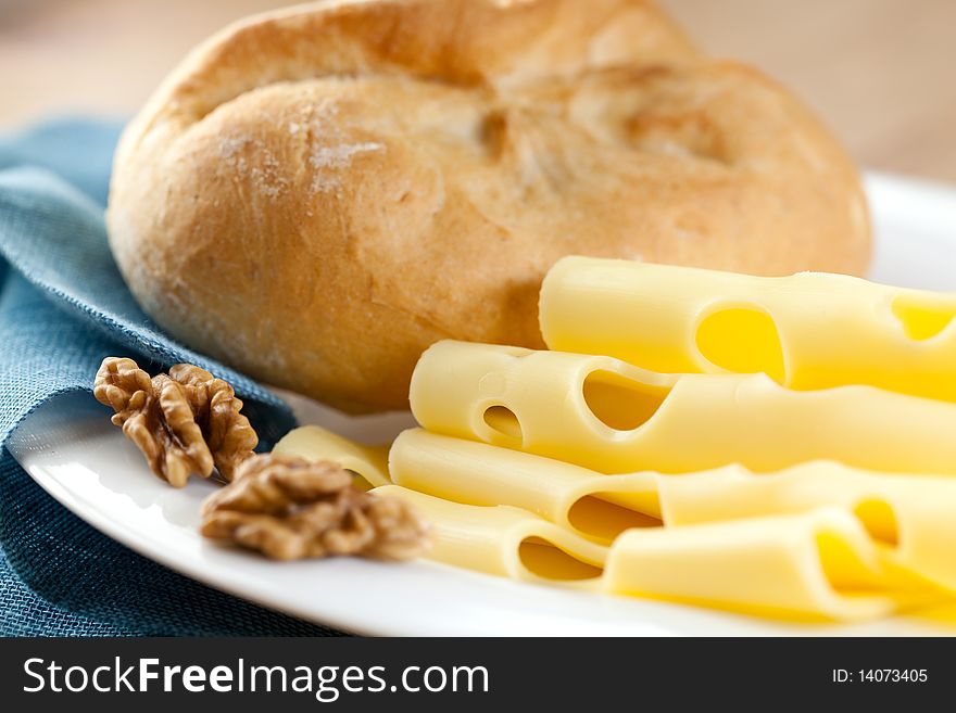 Close up of cheese and fresh bun. Close up of cheese and fresh bun