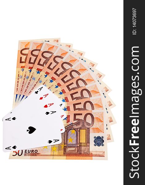 Four aces and 50 Euro banknotes.