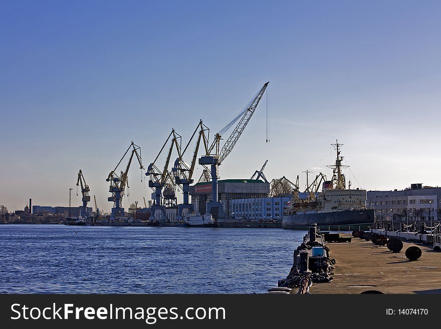 Navy Cranes And The Ship