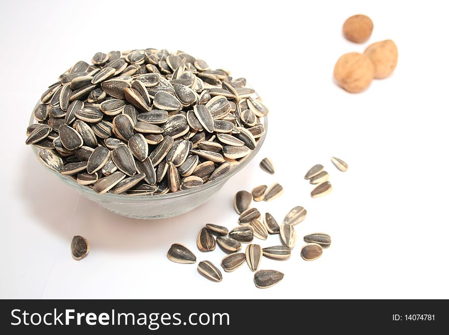 Sunflower and nut seeds isolated. Sunflower and nut seeds isolated.