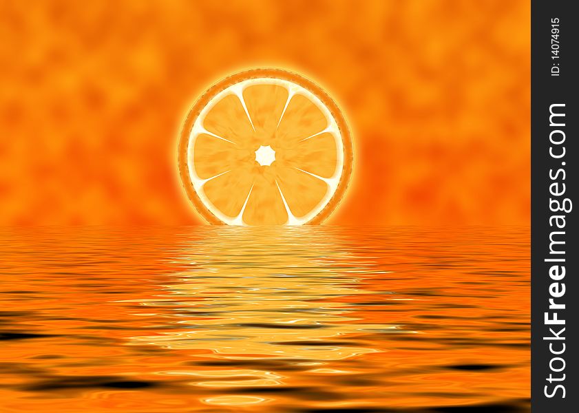 Abstract slice orange sinking into water