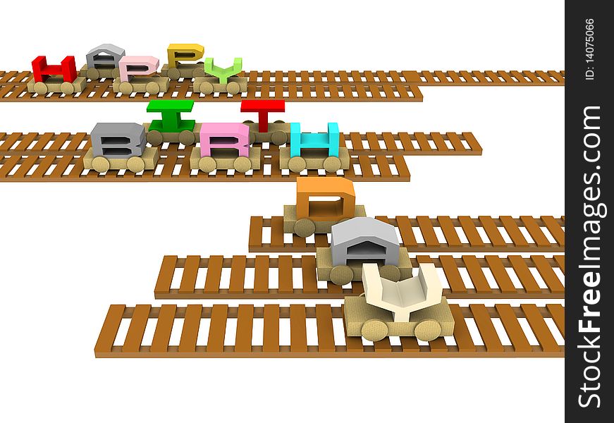 Happy birthday train on rails illustration background