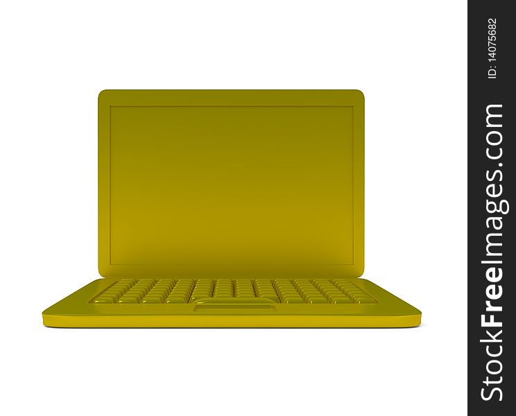 Golden laptop isolated on white