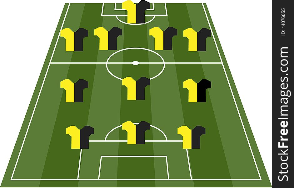 Football soccer field pitch with player jerseys