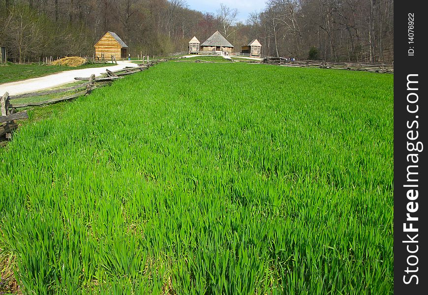 George Washington's Mount Vernon Estate Gardens includes this Pioneer Farmer Site displaying Washington's innovative farming techniques including the seven-year crop rotation, soil enhancers. innovative fencing, and 16-sided treading barn as seen at the top of this photo. George Washington's Mount Vernon Estate Gardens includes this Pioneer Farmer Site displaying Washington's innovative farming techniques including the seven-year crop rotation, soil enhancers. innovative fencing, and 16-sided treading barn as seen at the top of this photo.