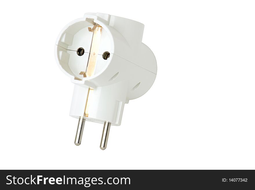 Electric splitter for three outputs, isolated on a white background.