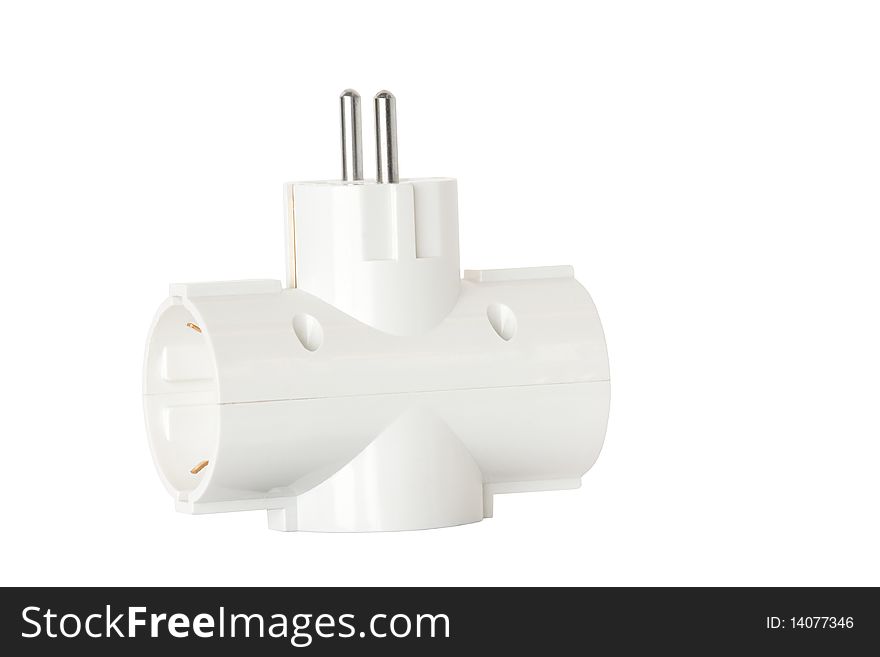 Electric splitter for three outputs, isolated on a white background.