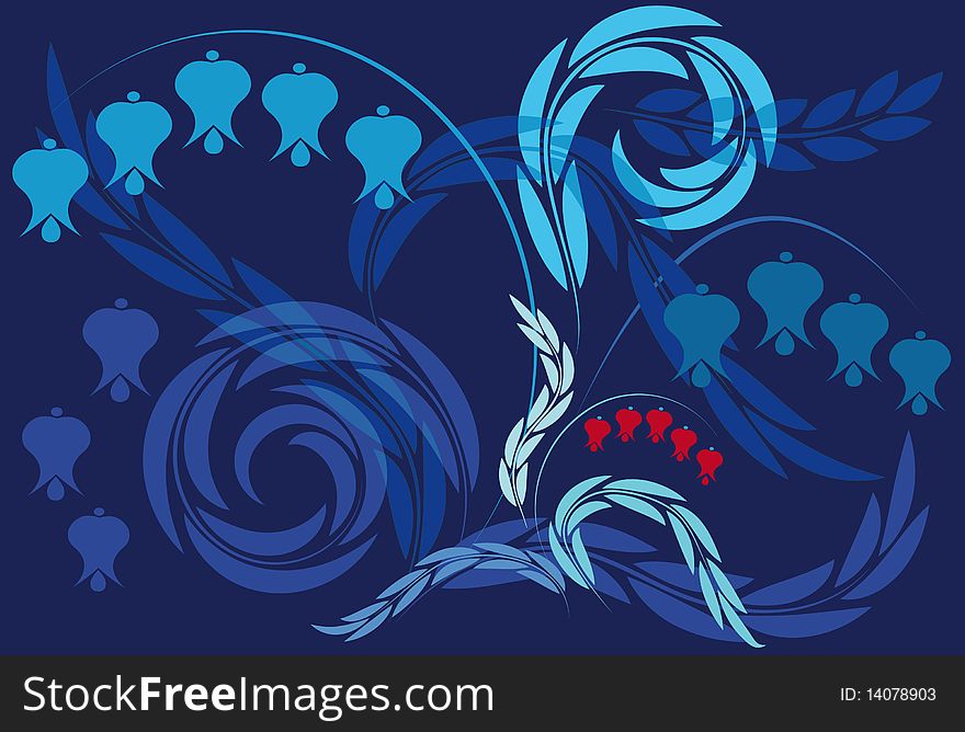 Background of flowers and leaves in various shades of blue. Background of flowers and leaves in various shades of blue