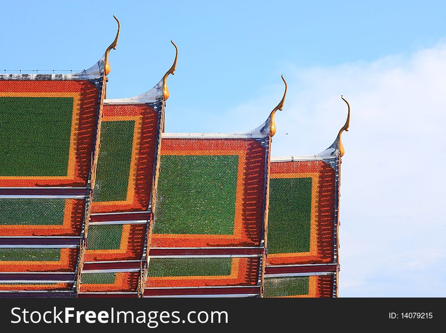 Traditional Thai style on temple's roof