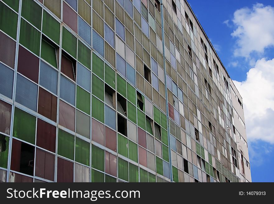 Colorful windows from an old ruined factory. Colorful windows from an old ruined factory