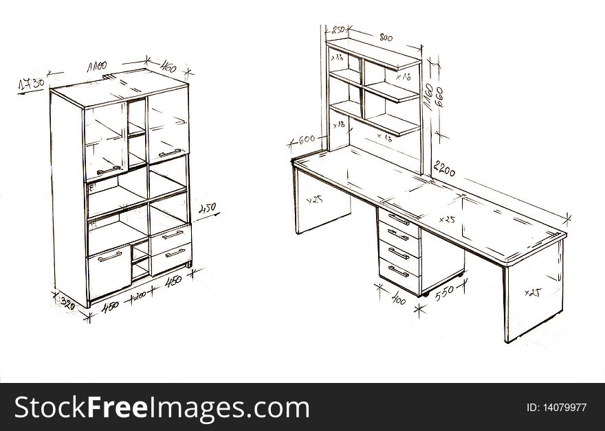 Hand drawn illustration of furniture isolated on white. Hand drawn illustration of furniture isolated on white.