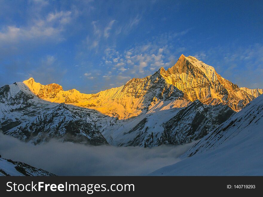 Starry Sky Over Machhepuchare And Annapurna Base Camp - Nepal, Himalayas