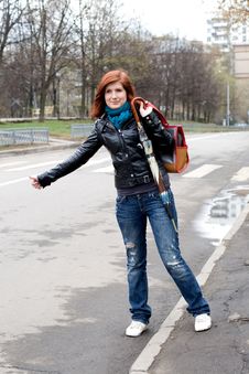Girl Stopping A Car Stock Images Girl Stopping A Car Stock Images