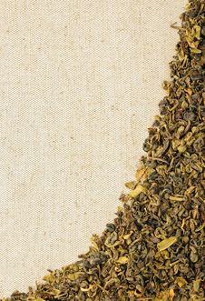 Dry Green Tea Leaves On A Sackcloth Royalty Free Stock Photos Dry Green Tea Leaves On A Sackcloth Royalty Free Stock Photos