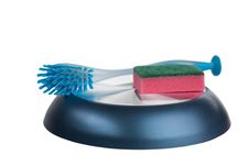 Sponge, Brush And Frying Pan Stock Image Sponge, Brush And Frying Pan Stock Image