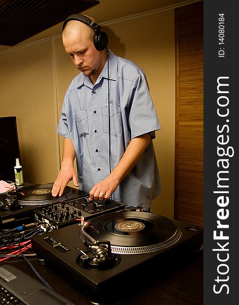 Hip-hop Deejay Playing Vinyl Record