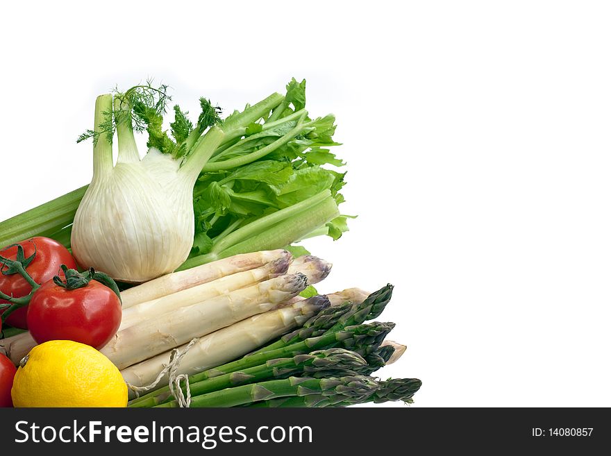 Close-up of vegetables isolated on white background. Close-up of vegetables isolated on white background