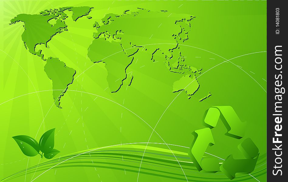 Eco background with map of the world and recycling sign