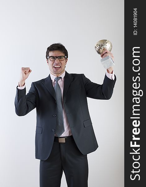 Businessman Celebrating Raising A Cup