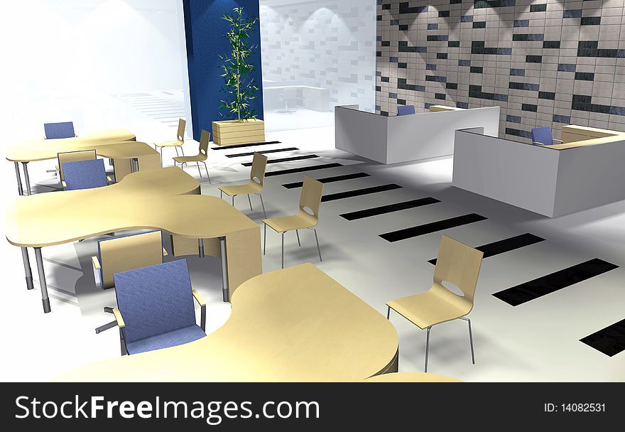 Abstract 3D rendering of modern office interior