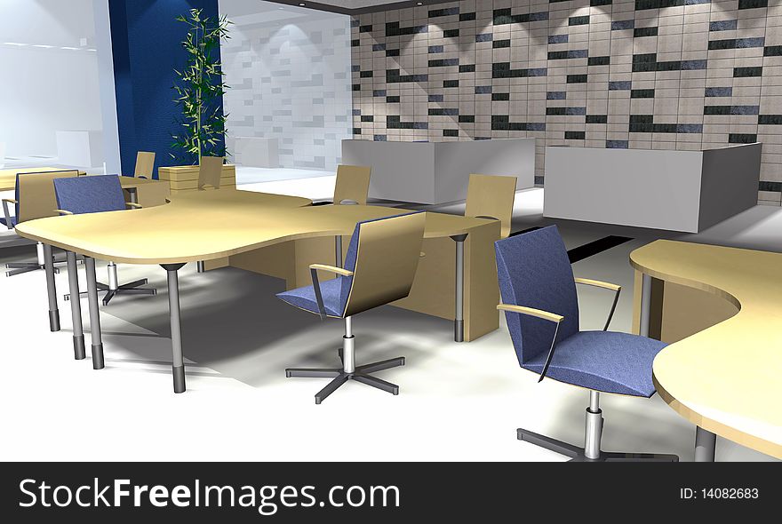 Abstract 3D rendering of modern office interior