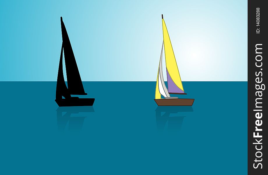Yacht with yellow-purple sail