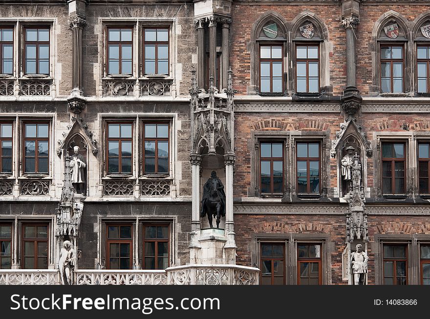 Details of Munich town hall at Marienplatz