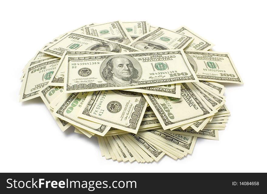 Pack of dollars isolated  on white background. Pack of dollars isolated  on white background