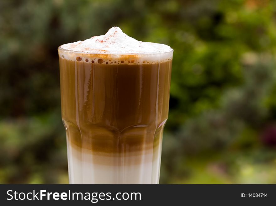 Fresh Latte Macchiato with frothy milk.