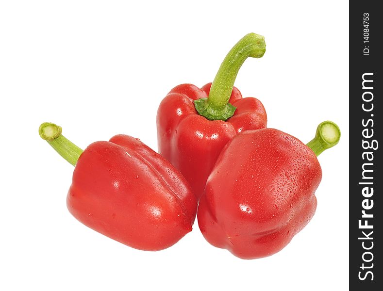 Isolated three Red sweet pepper on the white background. Isolated three Red sweet pepper on the white background